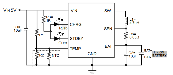 XR4420 5V供电2A 宁波单节开关型锂离子电池充电芯片