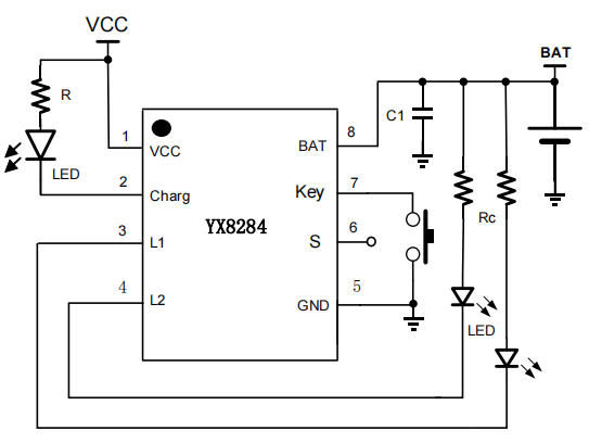 YX8284带充放电管理的两路宁波LED驱动芯片