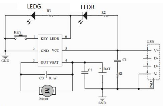 XR8810A集成线性充电，按键控制及宁波直流电机驱动三合一芯片