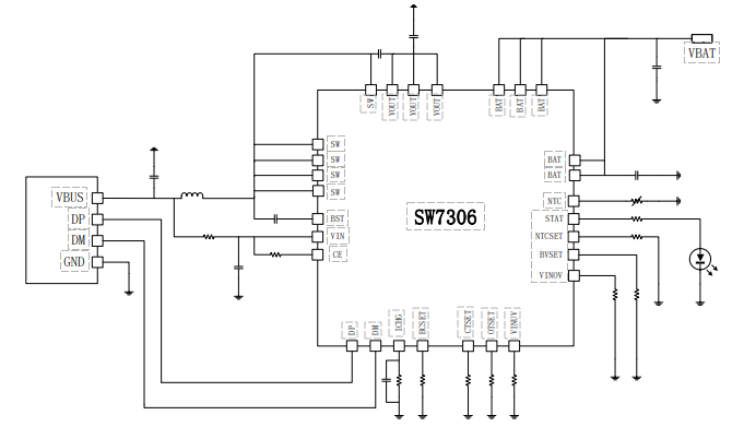 支持 18W 快充的 2 节/3 节串联锂电池高效宁波同步升压充电芯片 SW7306
