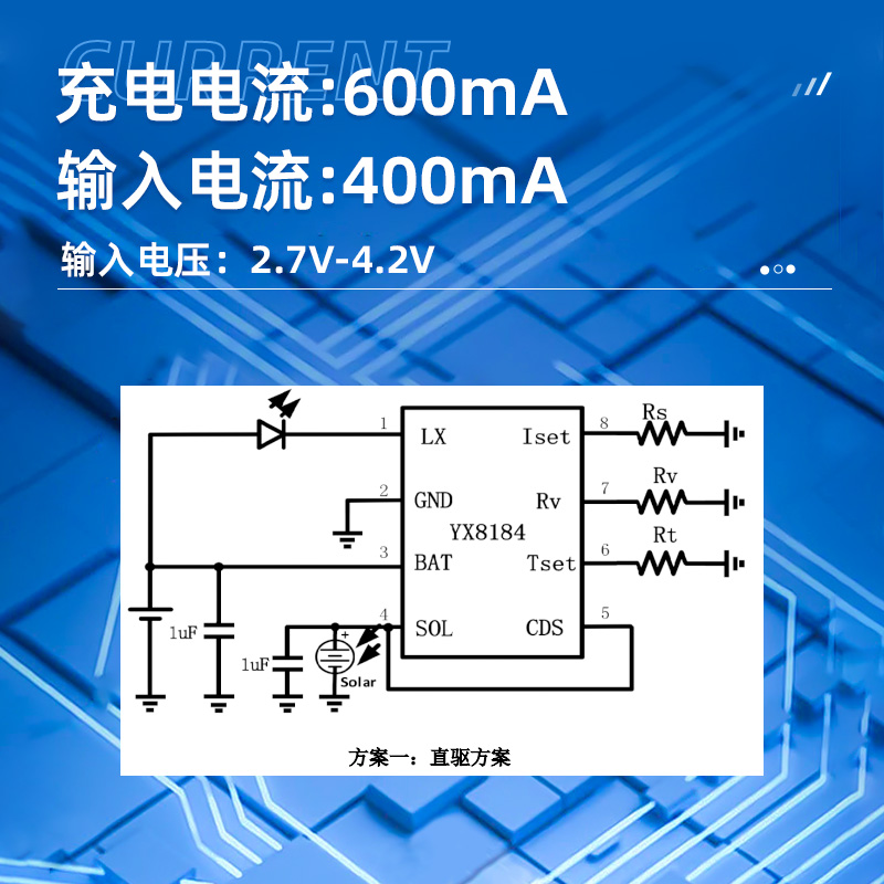 YX8184支持宁波太阳能 LED 驱动控制芯片 最大 600mA 太阳能充电电流